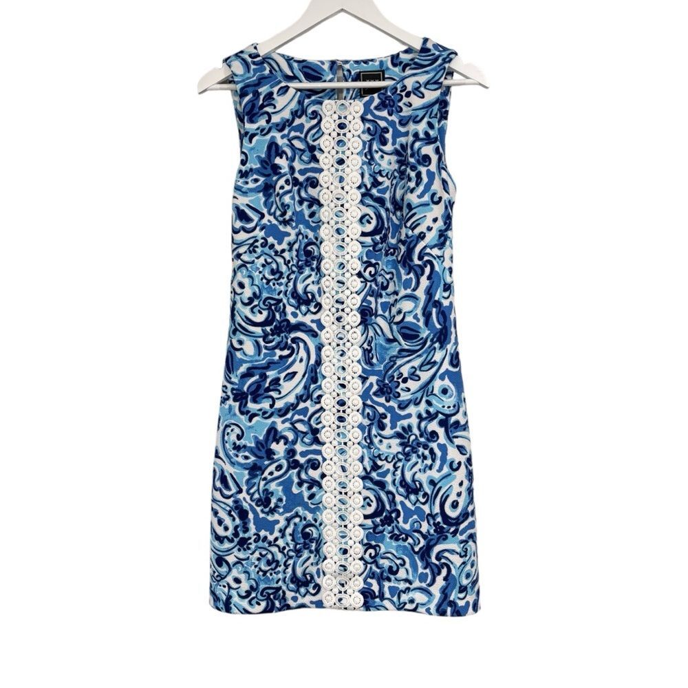JH Blue and White Lace Applique Sheath Sleeveless Colorful Dress Women's size 4